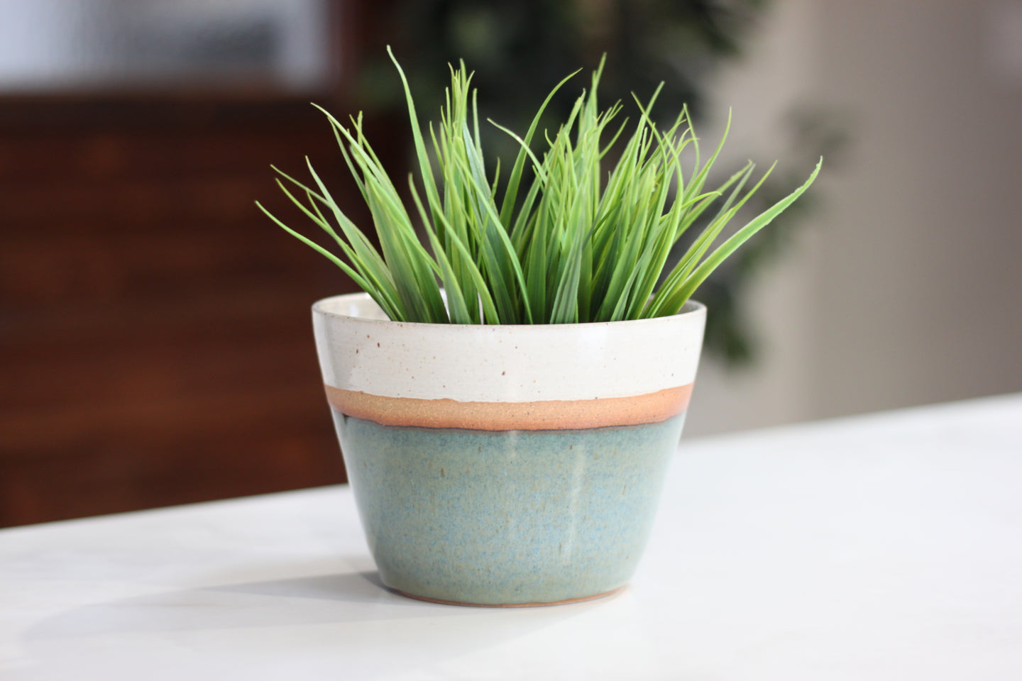 Planter - White and Green w/drainage